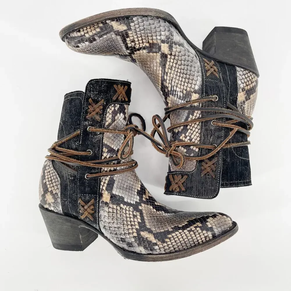 Old Gringo Yippee Ki Yay Brown Black Evant Snakeskin Western Cowgirl Bootie sz 7 - Picture 3 of 10
